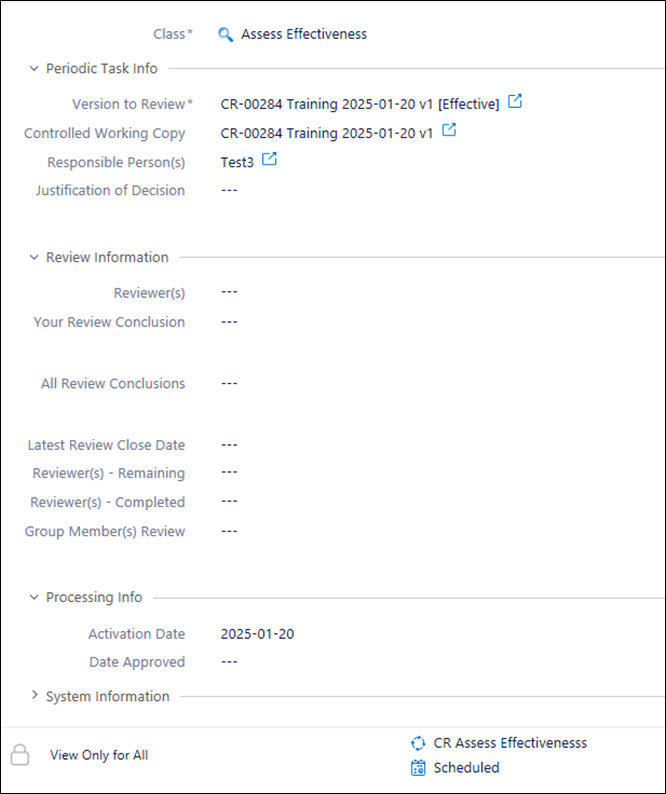 Change request effectiveness assessment metadata