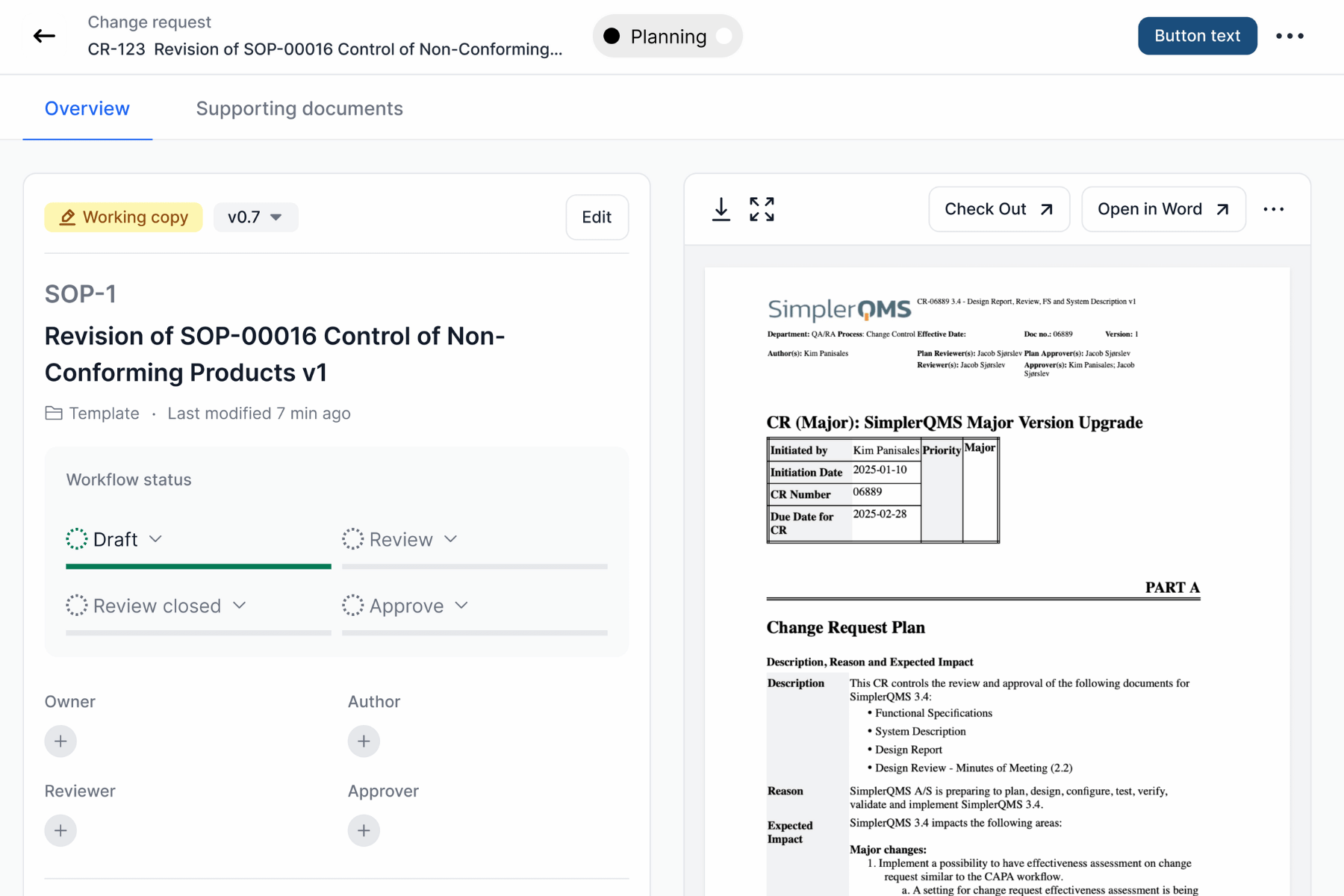 SimplerQMS Change Control
