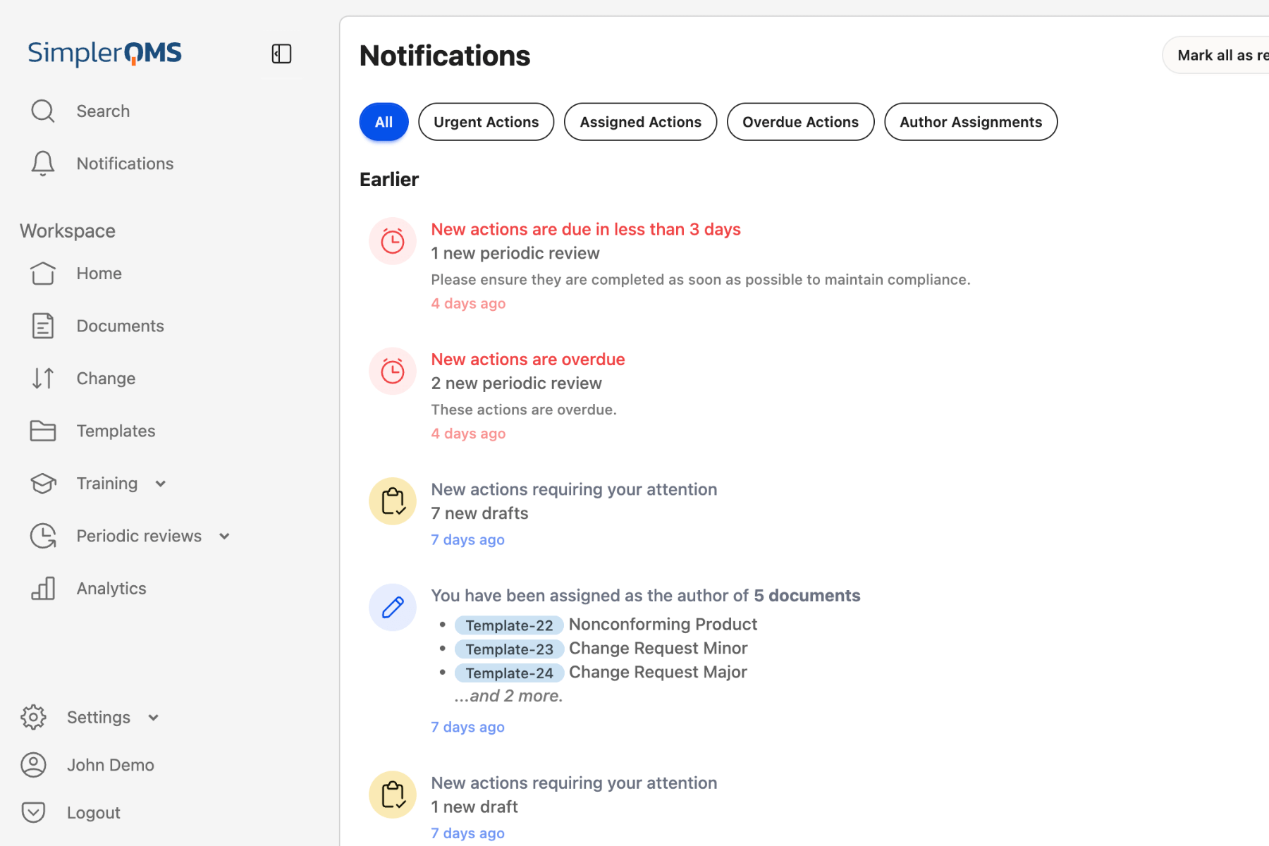 SimplerQMS Notifications