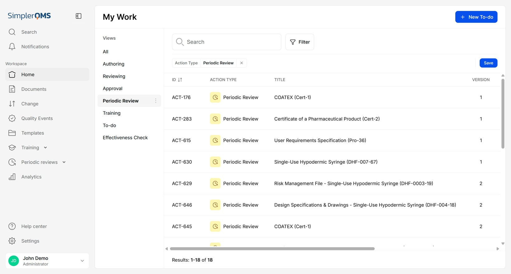 Periodic Review Tasks in SimplerQMS