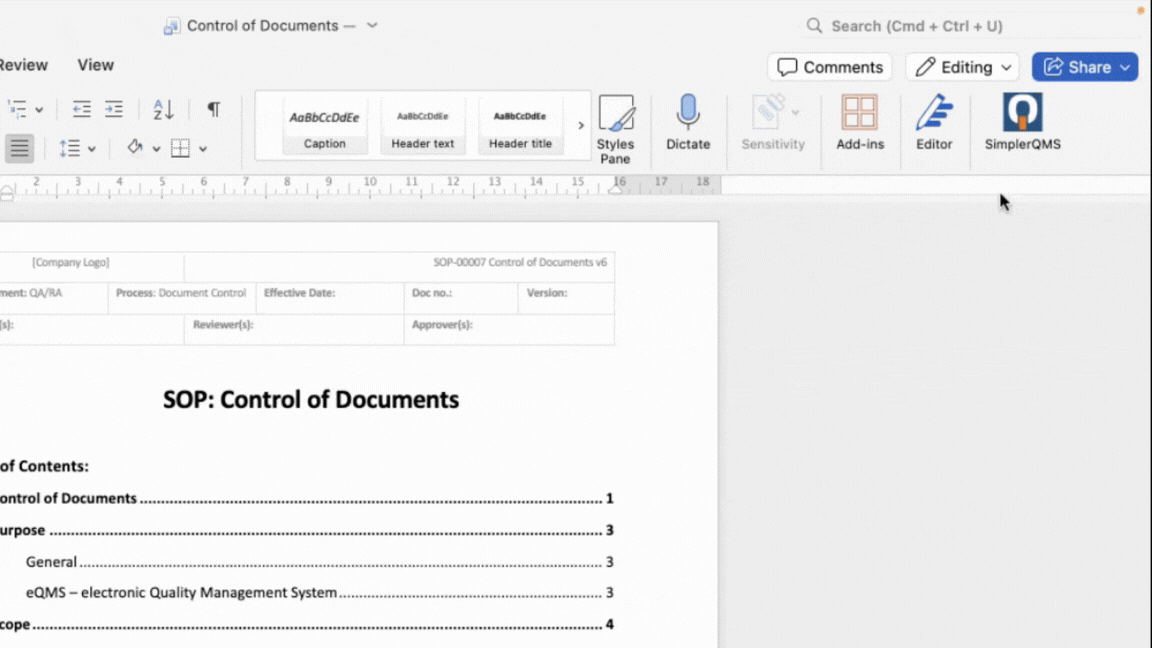 Add Relations from SimplerQMS Add-In