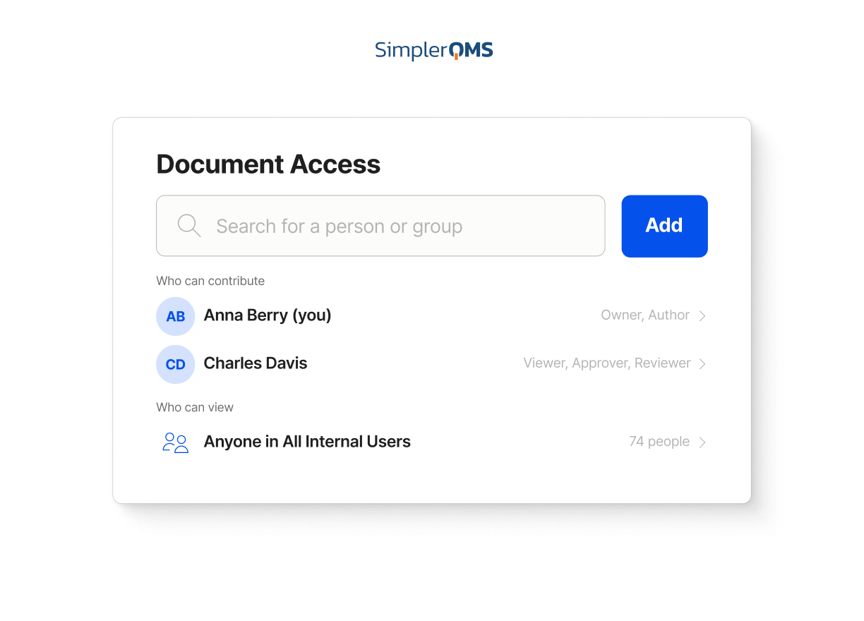 SimplerQMS - Document Control - Role-Based Access Control Role-Based Access Control