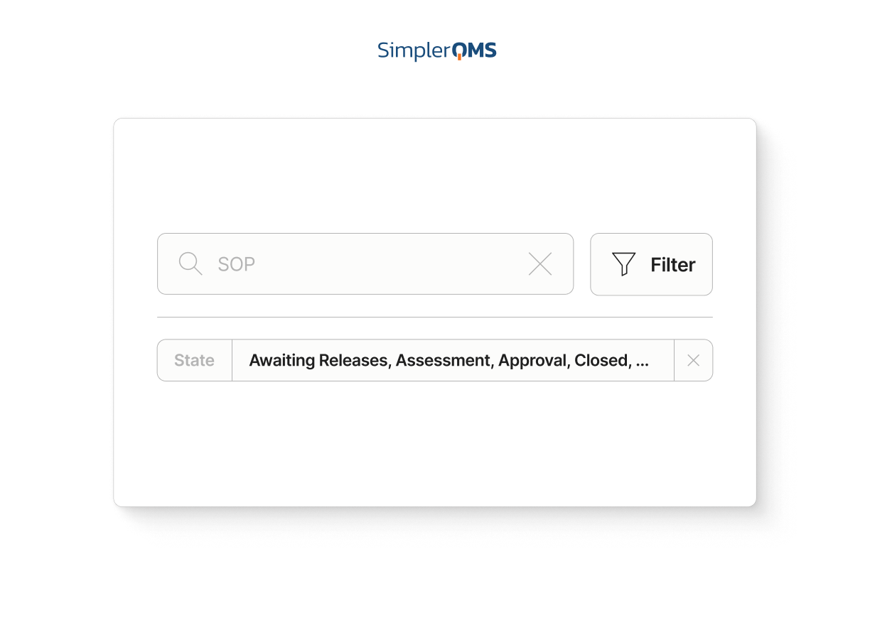 SimplerQMS - Document Control - Search, Filtering, Easy Navigation Search, Filtering, and Easy Navigation