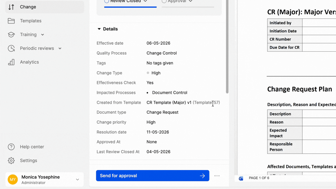 SimplerQMS Conclusion of Change Plan