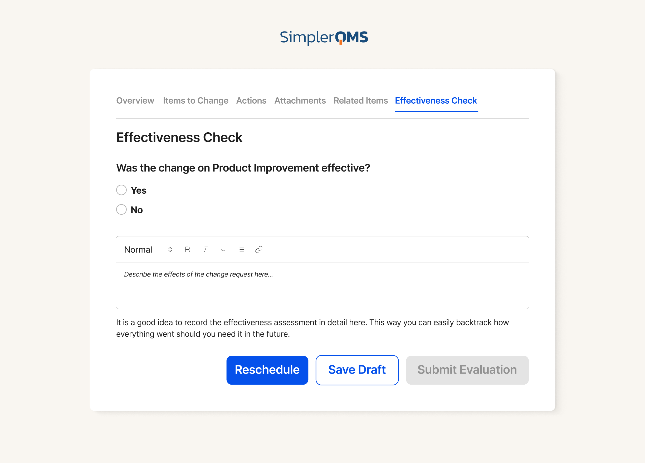 Effectiveness Check