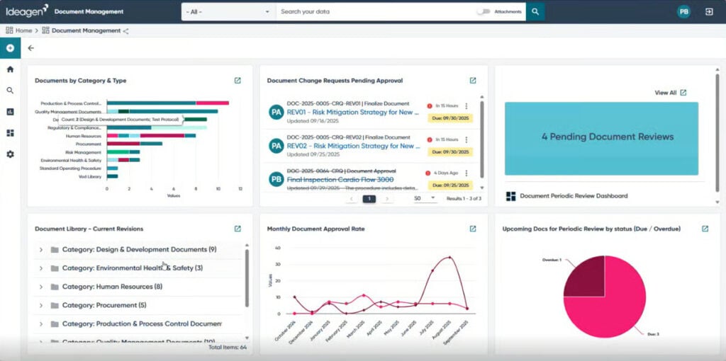 Ideagen Quality Management interface - document management example