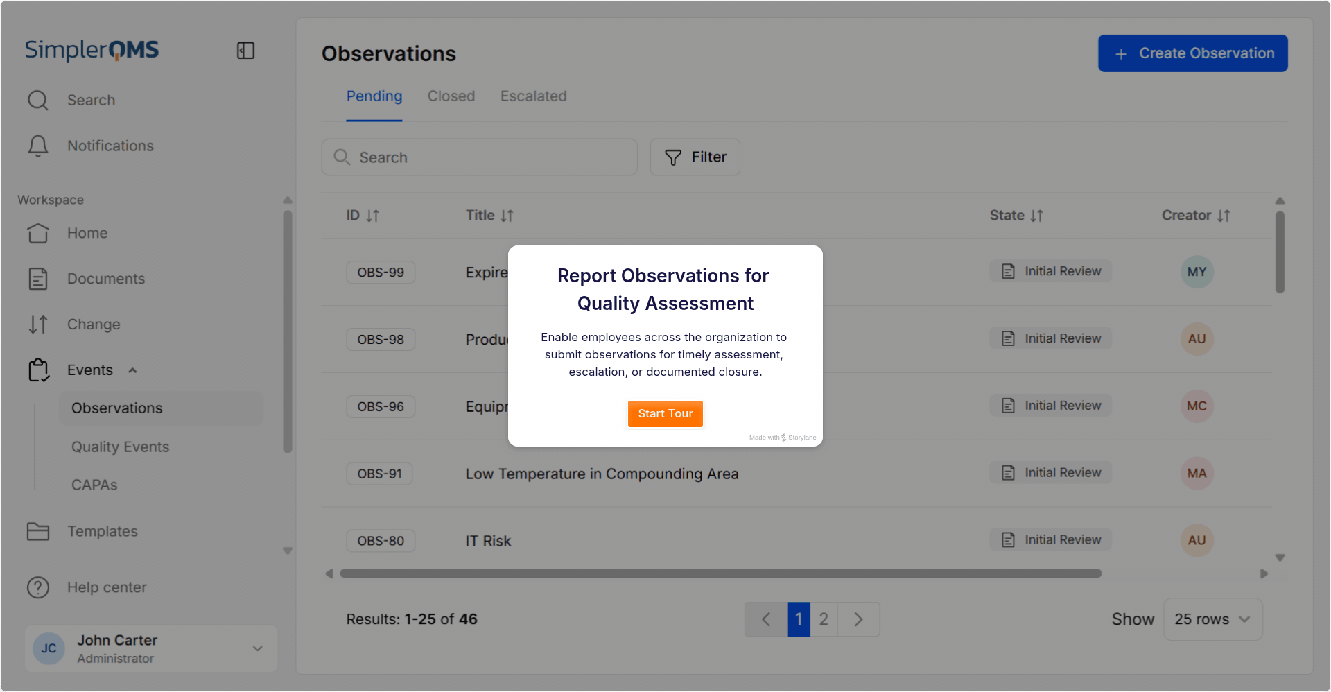 SimplerQMS – Observations