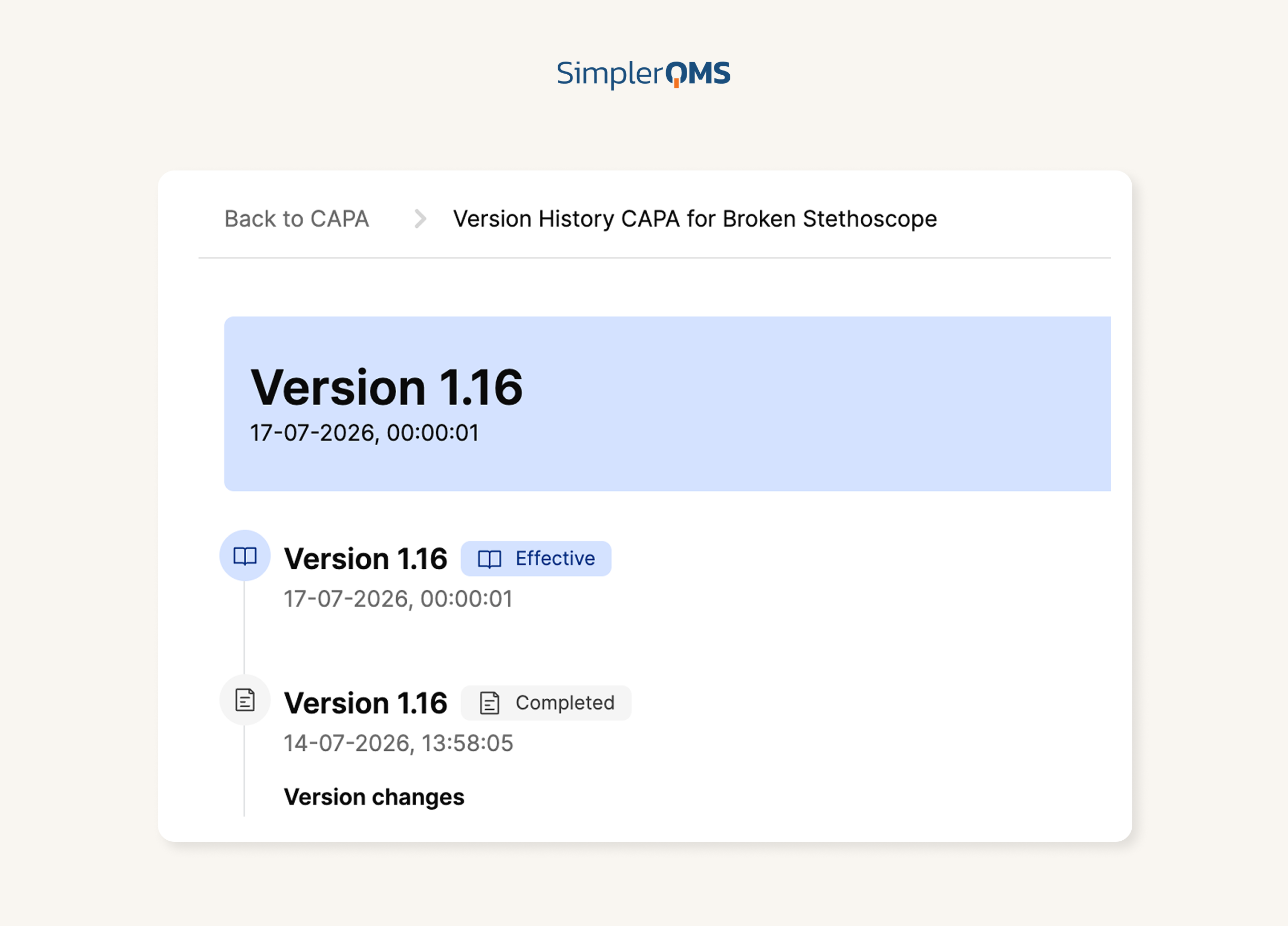 SimplerQMS - Quality Events & CAPA Software - Version Control and History Version Control and History