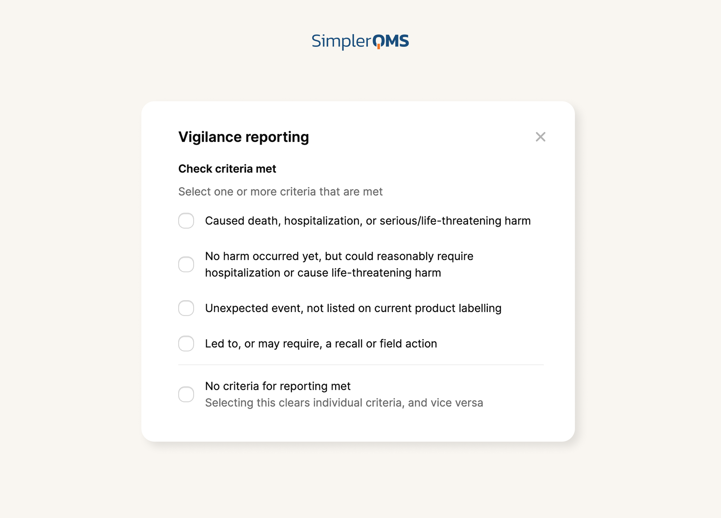 SimplerQMS - Quality Events & CAPA Software - Vigilance Reporting Vigilance Reporting