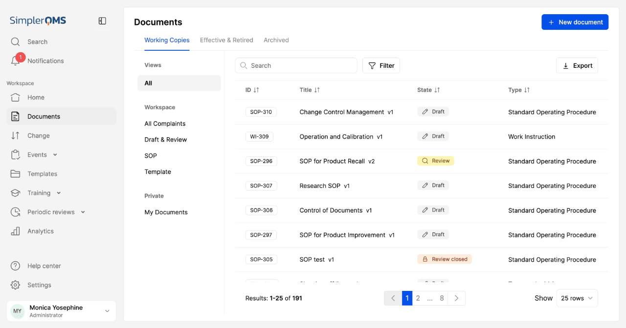 SimplerQMS Due Date Notification